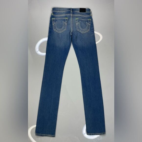 True Religion Cora Mid Rise Straight Denim Jeans Women Size 26 X 32 Neptune Blue - Picture 3 of 12
